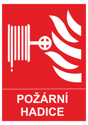 Požární tabulka symbol s textem: "Požární hadice"