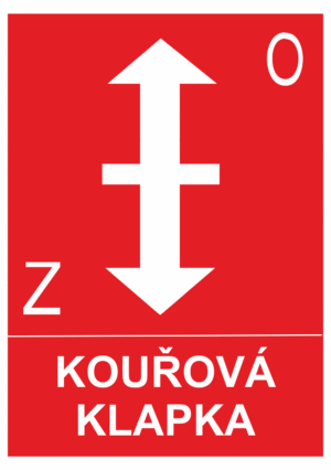 Požární bezpečnostní tabulka symbol s textem: "Kouřová klapka"