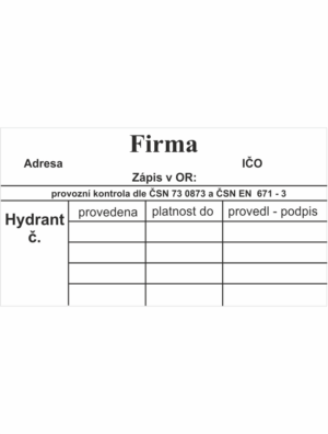 Revizní a kalibrační štítky: Kontrolní štítek - Hydrant