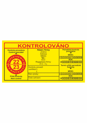 Revizní a kalibrační štítky: Kontrolní štítek - Kontrolováno 22/23