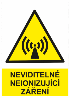 Výstražná bezpečnostní tabulka symbol s textem: "Neviditelné neionizující záření"