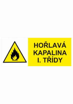 Výstražná bezpečnostní tabulka symbol s textem: "Hořlavá kapalina I. třídy"