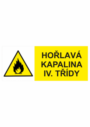 Výstražná bezpečnostní tabulka symbol s textem: "Hořlavá kapalina IV. třídy"