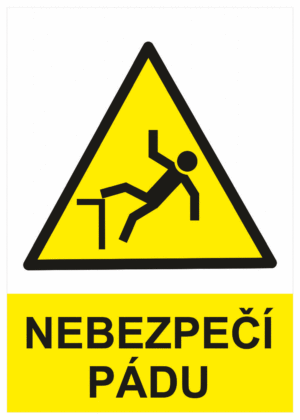 Výstražná bezpečnostní tabulka symbol s textem: "Nebezpečí pádu"