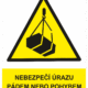 Výstražná bezpečnostní tabulka symbol s textem: "Nebezpečí úrazu pádem nebo pohybem zavěšeného předmětu"