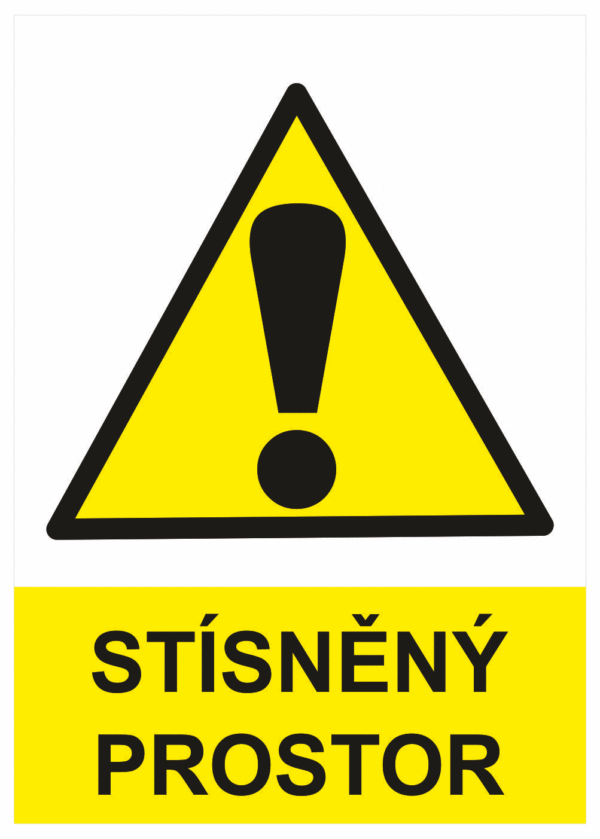 Výstražná bezpečnostní tabulka symbol s textem: "Stísněný prostor"