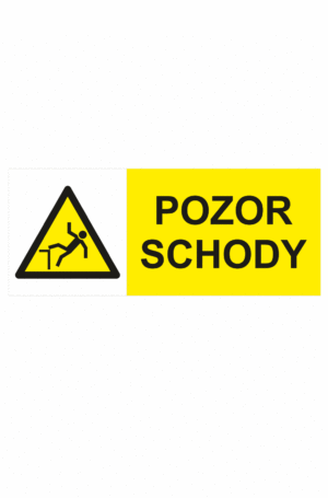 Výstražná bezpečnostní tabulka symbol s textem: "Pozor schody"