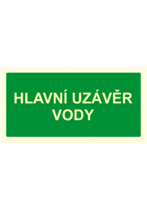 Fotoluminiscenční bezpečnostní značení - Text bez symbolu: "Hlavní uzávěr vody"