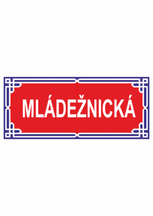 Značení budov - Značení ulic a domů: Označení ulice (Červený podklad s modrým okrajem)