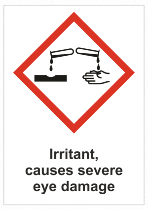 Značení nebezpečných látek a obalů - Symboly GHS s textem: "Irritant, causes severe eye damage"