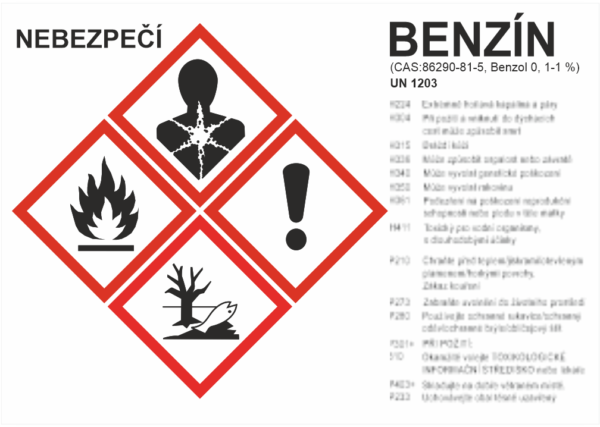 Štítek nebezpečné látky - Benzín UN 1202