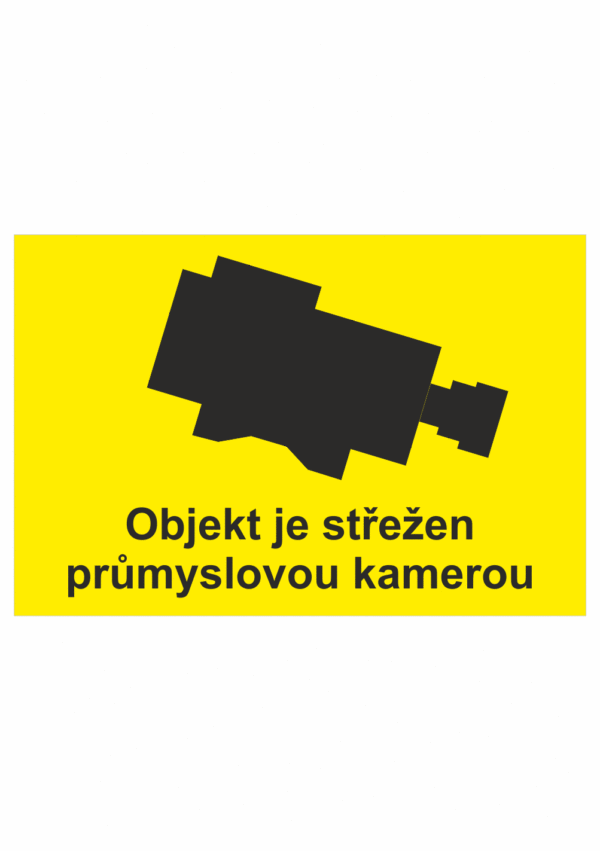 Značení budov - Ochrana a střežení: "Objekt je střežen průmyslovou kamerou" (Žlutočerné provedení)