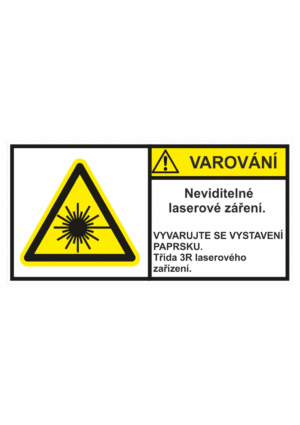 Značení strojů dle ISO 3864-2 - Varování: "Neviditelné laserové záření / Vyvarujte se vystavení paprsku / Třída 3R laserového zařízení."