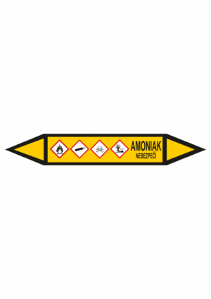 Značení dle ČSN - Potrubní šipky se symboly GHS Plyn: Amoniak
