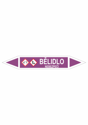 Značení dle ČSN - Oboustranné potrubní šipky se symboly GHS Kyseliny: Bělidlo