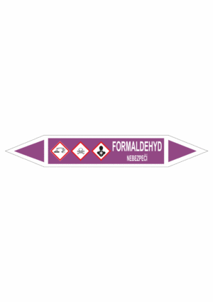 Značení dle ČSN - Oboustranné potrubní šipky se symboly GHS Kyseliny: Formaldehyd