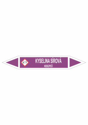 Značení dle ČSN - Oboustranné potrubní šipky se symboly GHS Kyseliny: Kyselina sírová