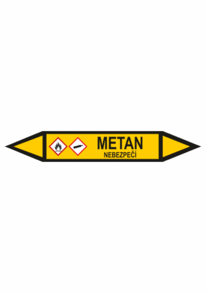 Značení dle ČSN - Potrubní šipky se symboly GHS Plyn: Metan