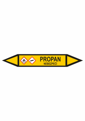Značení dle ČSN - Potrubní šipky se symboly GHS Plyn: Propan