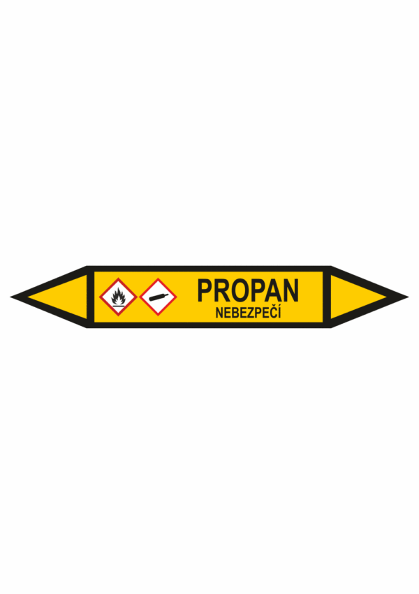 Značení dle ČSN - Potrubní šipky se symboly GHS Plyn: Propan