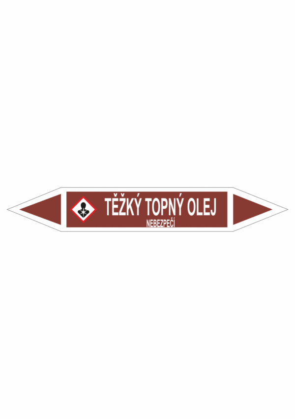 Značení dle ČSN - Oboustranné potrubní šipky se symboly GHS Tekutiny: Těžký topný olej