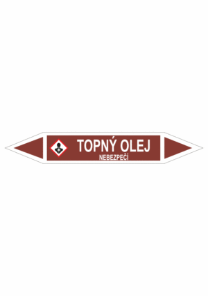 Značení dle ČSN - Oboustranné potrubní šipky se symboly GHS Tekutiny: Topný olej