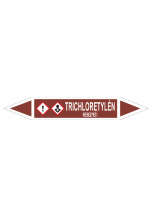 Značení dle ČSN - Oboustranné potrubní šipky se symboly GHS Tekutiny: Trichloretylén