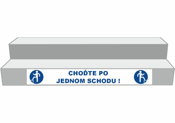 Podlahové pásy a značky - Označení schodů: Choďte po jednom schodu (Bílý podklad)