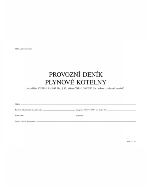 PROVOZNÍ DENÍK PLYNOVÉ KOTELNY