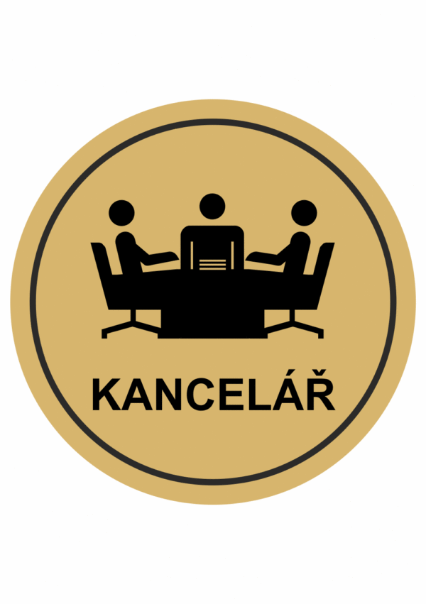 Značení budov, prostorů a vstupů - Označení místnosti (Piktogramy): Kancelář (Zlatá, Kruh)
