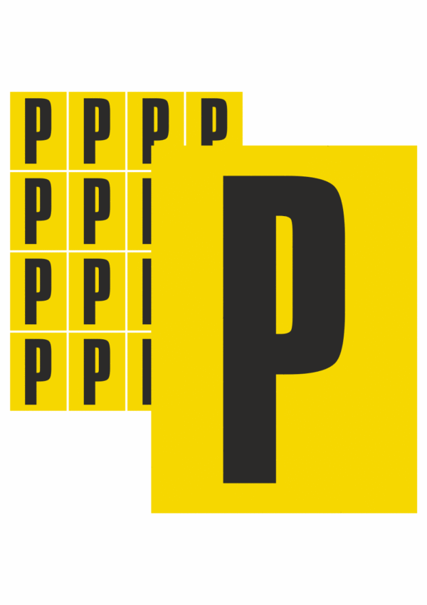 Čísla a písmena - Písmena na samolepicí fólii: P (Žlutý podklad)