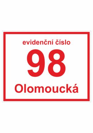 Značení budov - Značení ulic a domů: Evidenční číslo (Bílé s červeným písmem)