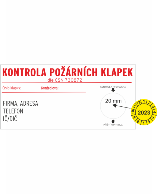 Štítek KONTROLA POŽÁRNÍCH KLAPEK