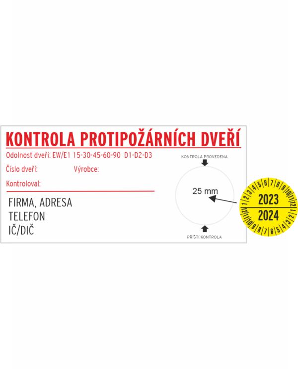 Štítek KONTROLA PROTIPOŽÁRNÍCH DVEŘÍ