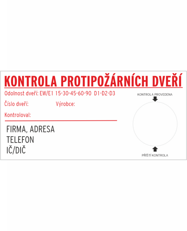 Štítek KONTROLA PROTIPOŽÁRNÍCH DVEŘÍ