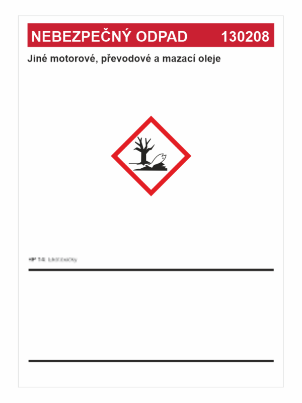 Nebezpečný odpad 130208 Jiné motorové, převodové a mazací oleje