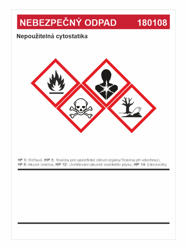 Nebezpečný odpad 180108 - Nepoužitelná cytostatika